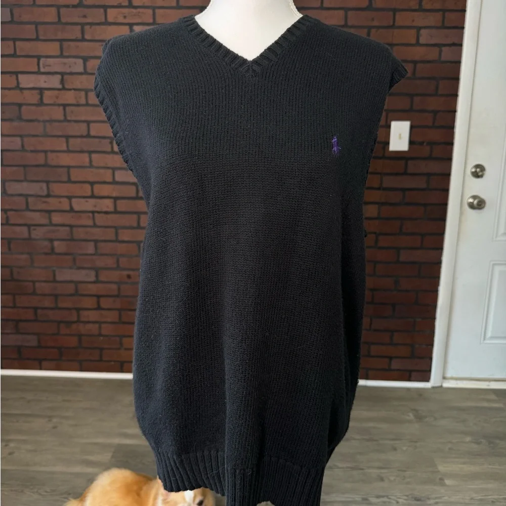 Ralph Lauren Polo Sweater Vest‎ Men’s Black With Purple Pony Large